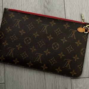 Louis Vuitton Brown Monogram Clutch with Red Accent